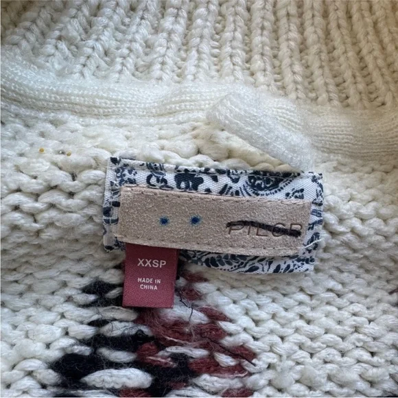 Pilcro Cream and Brown Horse Pattern Cropped Sweater size XXSP Anthropologie - Picture 4 of 8